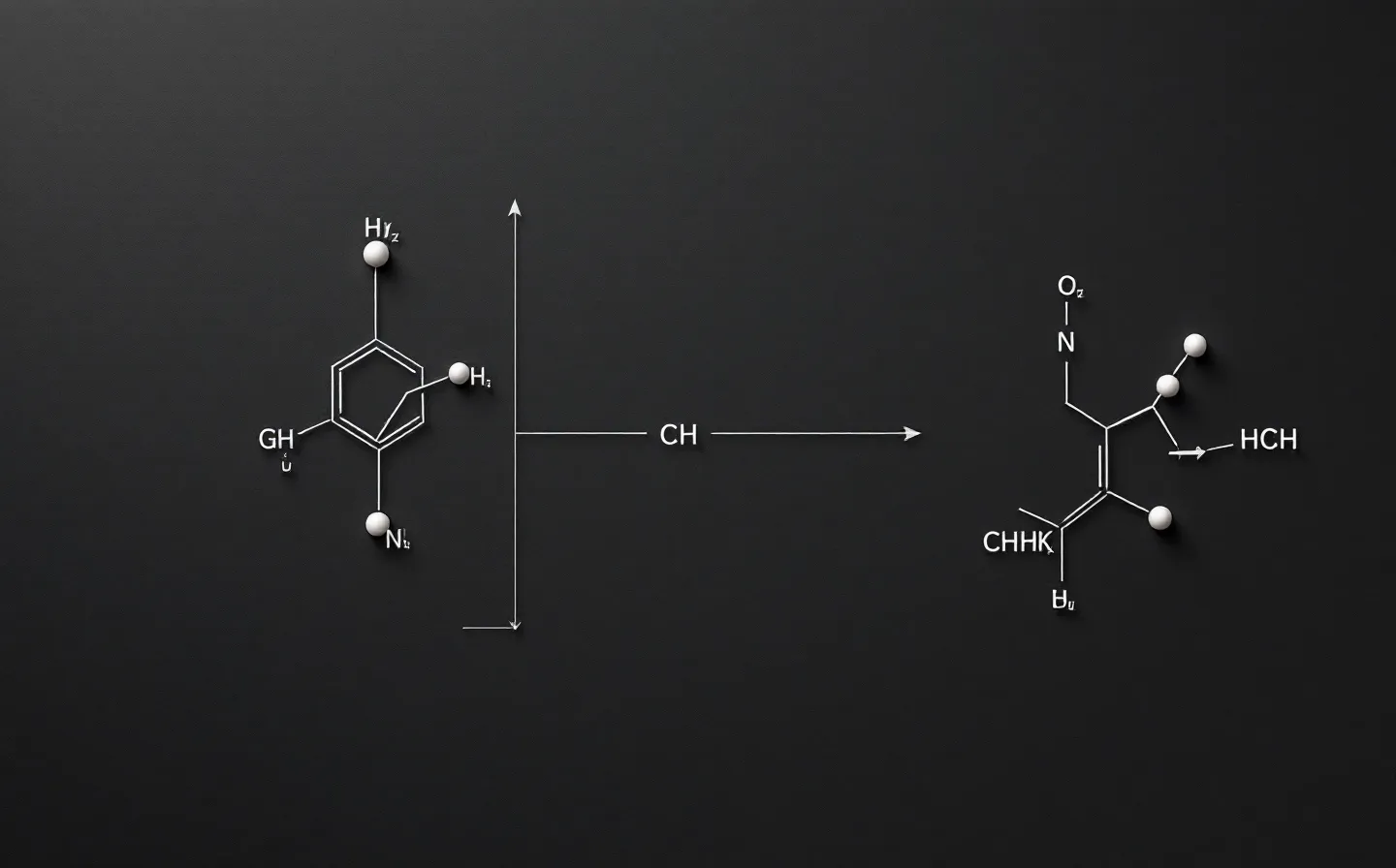 Calm near-monochrome e-ink line diagram of three peptide constituents — a copper-coordination tripeptide with a violet copper node, a folded pentadecapeptide chain, and a heptapeptide bound to an actin monomer — joined into one blend on a deep ink-slate ground